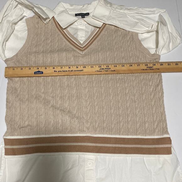 Womens Knit Layered Shirt Size M Collared Long Sleeve Preppy Academic y2k 2000s - Picture 2 of 10